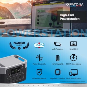 PATONA Platinum Powerstation Autarc 2000 | 1920Wh Taşınabilir Güç Kaynağı | 2000W LiFePO4 | PD100W USB-C, DC12V/10A, USB 5V/3A Çıkışlı Powerstation