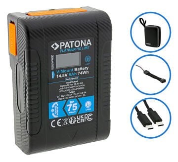 PATONA V-Mount Profesyonel Kamera Bataryası 74Wh | USB-C, USB-A, D-Tap, Hardcase