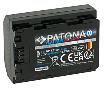 PATONA 1360 Platinum NP-FZ100 Sony Uyumlu USB-C Girişli Yüksek Kapasiteli Batarya