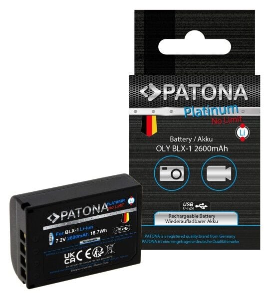 PATONA 1372 Platinum 2600mAh Li-Ion USB-C Kamera Bataryası (Olympus BLX-1 Uyumlu)