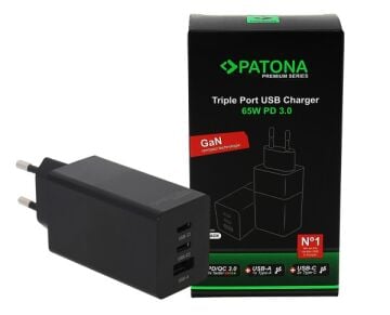PATONA 2640 GaN 65W PD3.0 QC3.0 Hızlı Şarj Cihazı | 3 Portlu Kompakt Güç Adaptörü