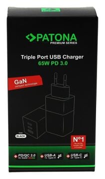 PATONA 2640 GaN 65W PD3.0 QC3.0 Hızlı Şarj Cihazı | 3 Portlu Kompakt Güç Adaptörü