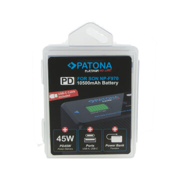 PATONA Platinum NP-F970 10500mAh Li-Ion Batarya Sony Kamera LED Işık Monitör Uyumlu USB-C PD45W