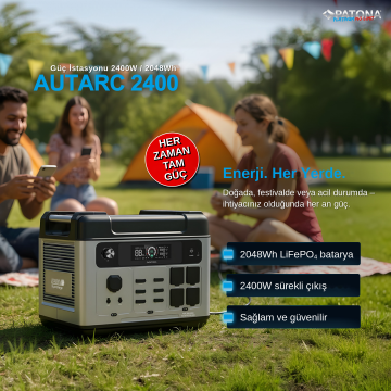 PATONA Platinum Autarc 2400 Taşınabilir Güç İstasyonu 2048Wh 2400W – 4x AC Çıkış, USB-C PD 100W, Uygulama Kontrollü