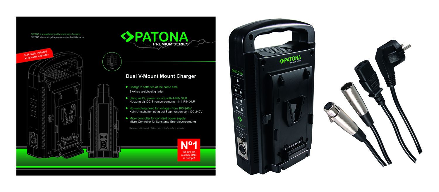 PATONA Dual V-Mount Şarj Cihazı f. Sony BP-95W BP-GL65 BP-190WS incl. 4-Pin XLR