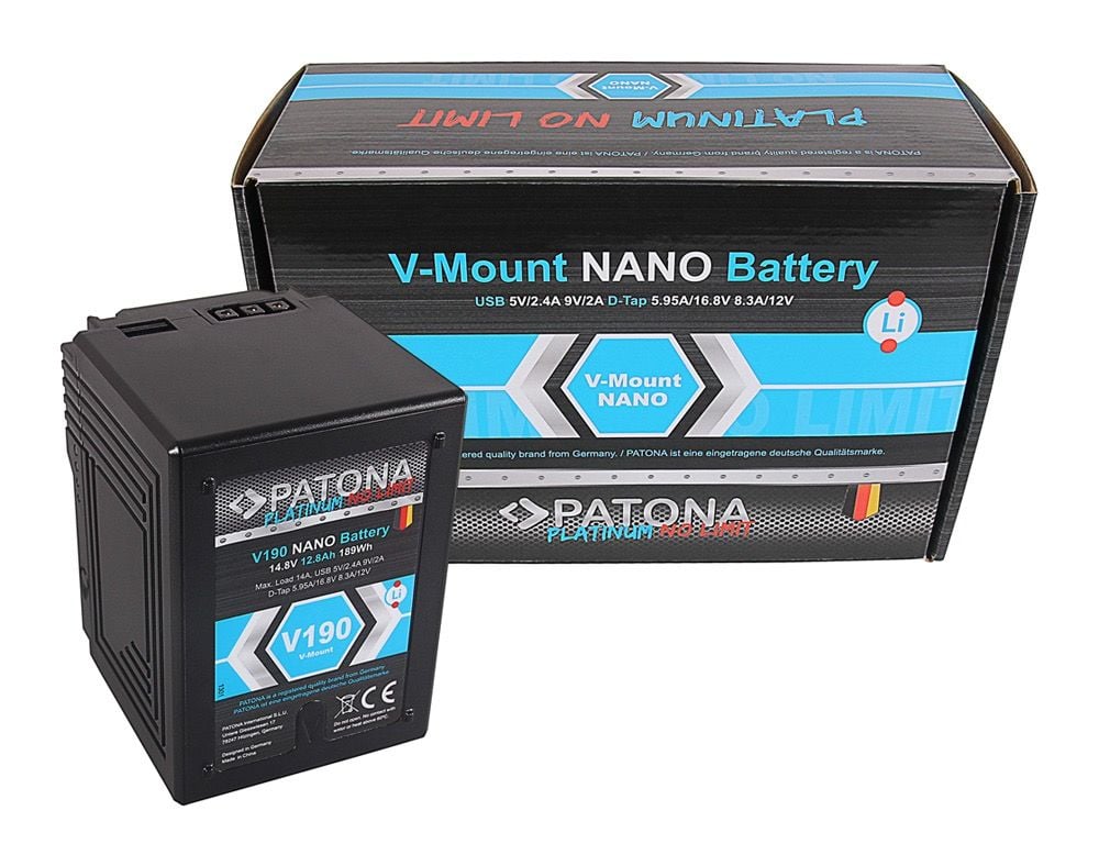 PATONA Platinum NANO V190 V-Mount 189Wh f. Sony DSR 600P 650P 652P HDW 800P PDW 850 BP-150w RED ARRI