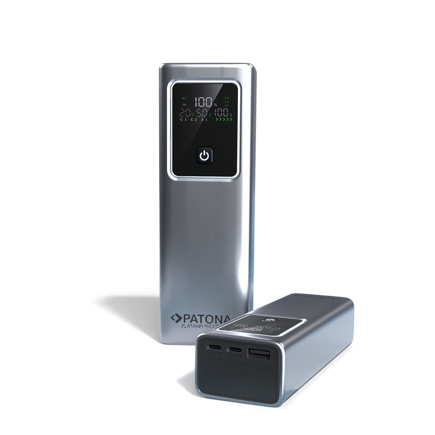 PATONA 4237 Platinum 100W Powerbank, 20000mAh Taşınabilir Şarj Cihazı, 100W PD3.0 Hızlı Şarj, 2 USB-C ve 1 USB-A Portlu, LCD Ekranlı