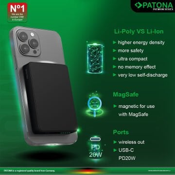 Patona Clear 3.0 Powerbank – 10.000mAh, PD20W, Magsafe Kablosuz Hızlı Şarj