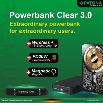 Patona Clear 3.0 Powerbank – 10.000mAh, PD20W, Magsafe Kablosuz Hızlı Şarj